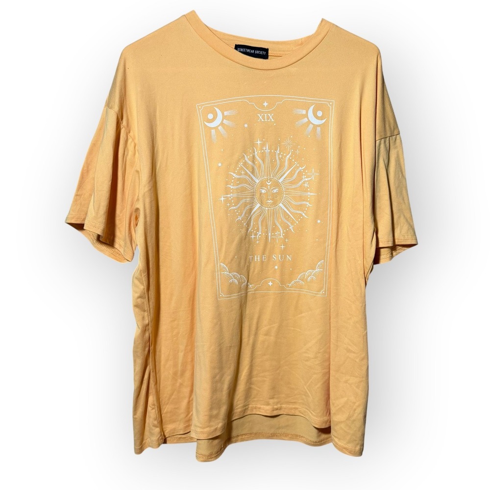 Streetwear Society The Sun Tarot Card Graphic T-Shirt XL Yellow Sun Moon Stars